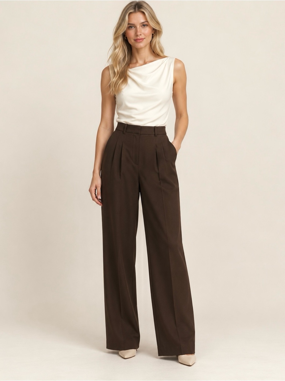 Aritzia Wilfred The Effortless Pant Brown 31” Size 6 High Rise Wide Leg trousers
